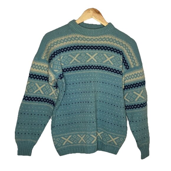 Figgjo Sweaters - Vintage Figgjo Sweater Womens Wolsey Fair Isle Made in Norway Knit Blue Wool Ski
